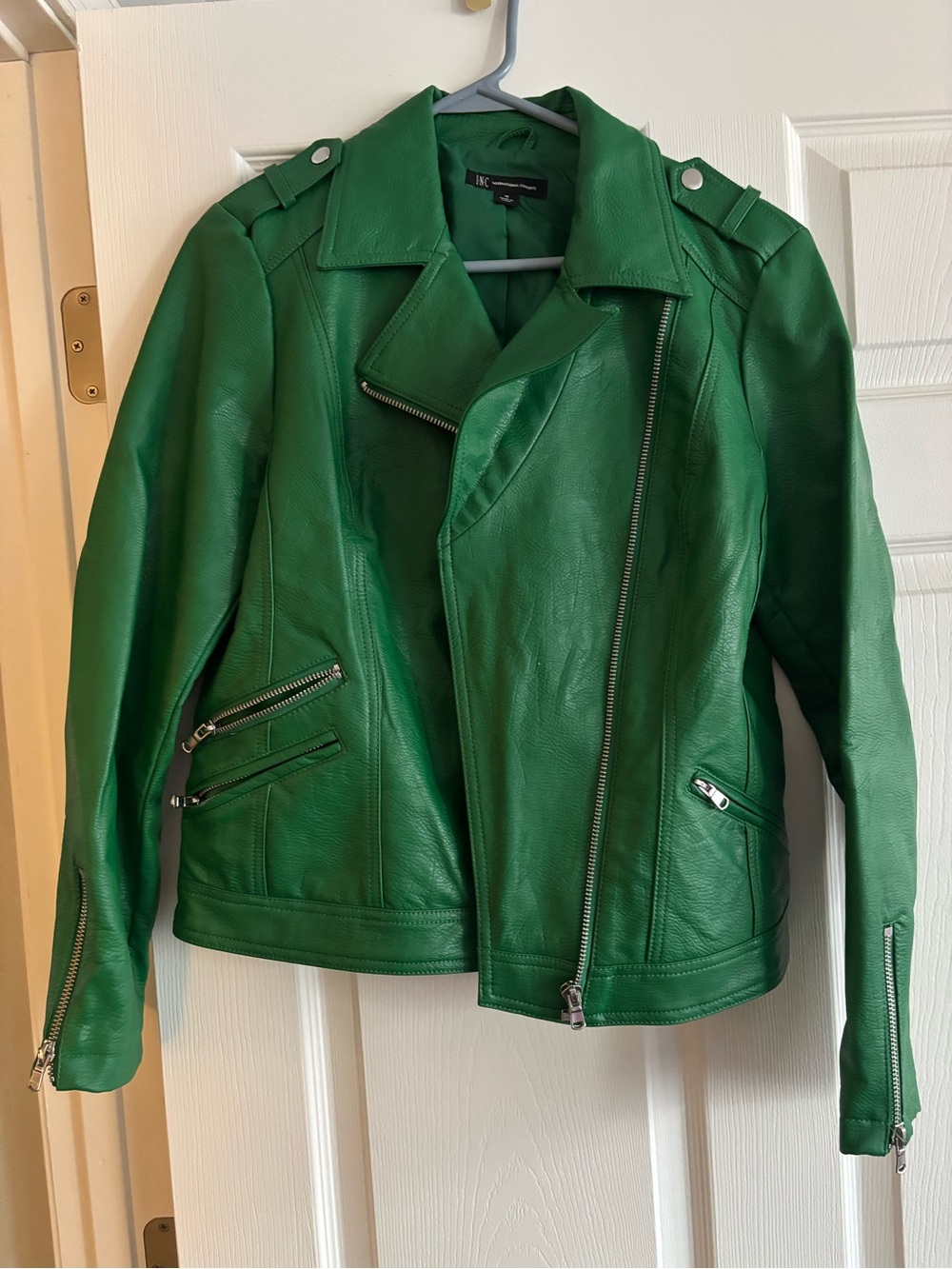 INC International Concepts Emerald Green Moto Leather Jacket